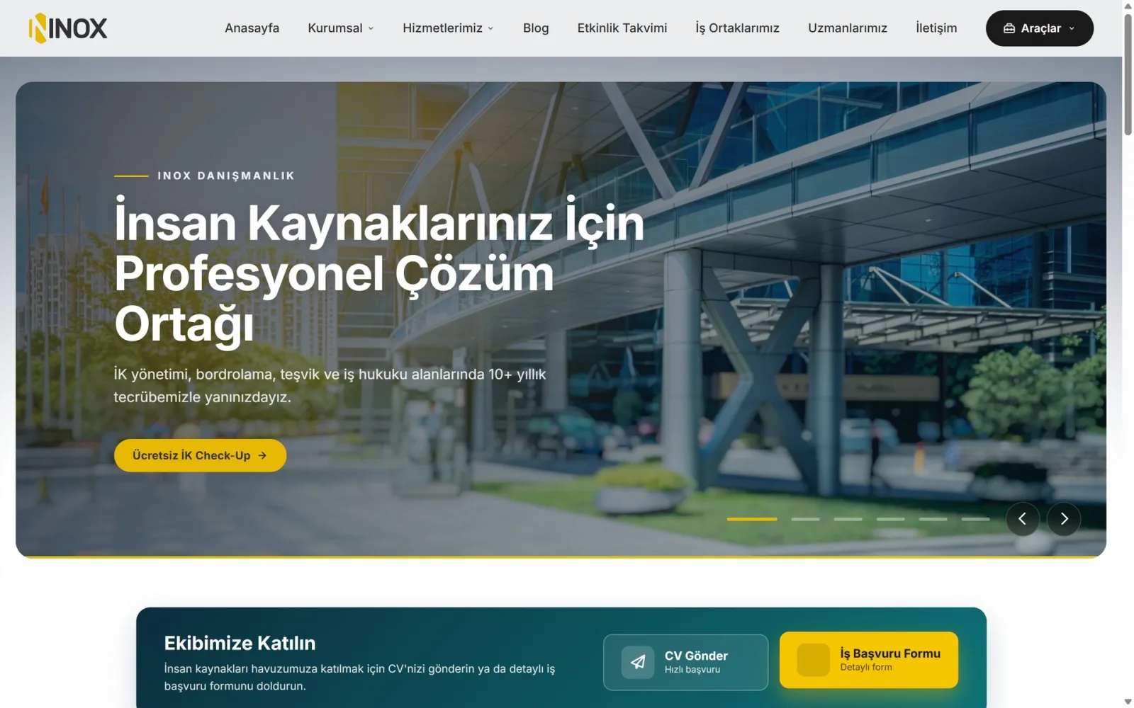 Inox Danışmanlık web sitesi, masaüstü ana sayfa