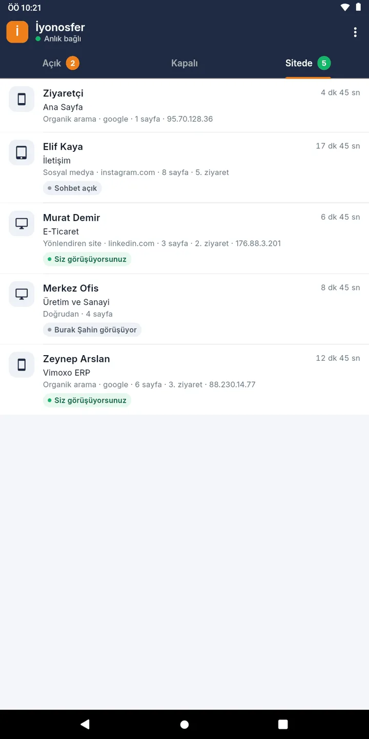 Sitede şimdi