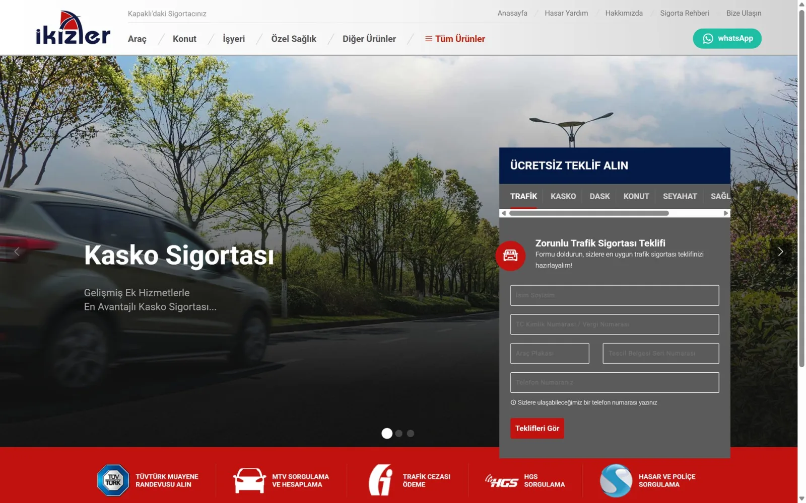 İkizler Sigorta web sitesi, masaüstü ana sayfa