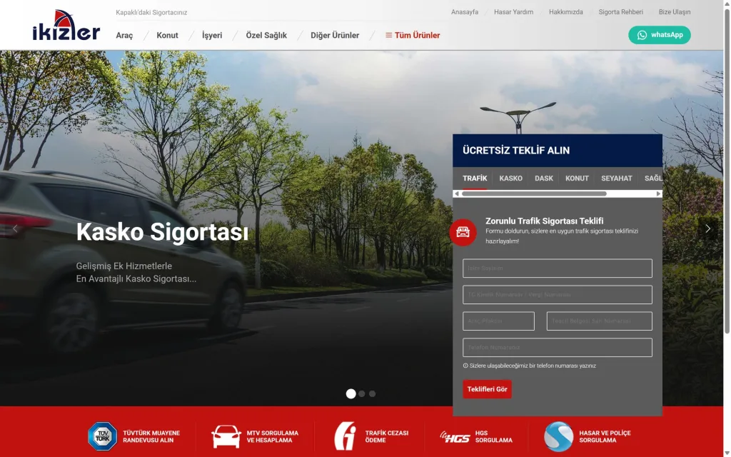 İkizler Sigorta web sitesi, masaüstü ana sayfa