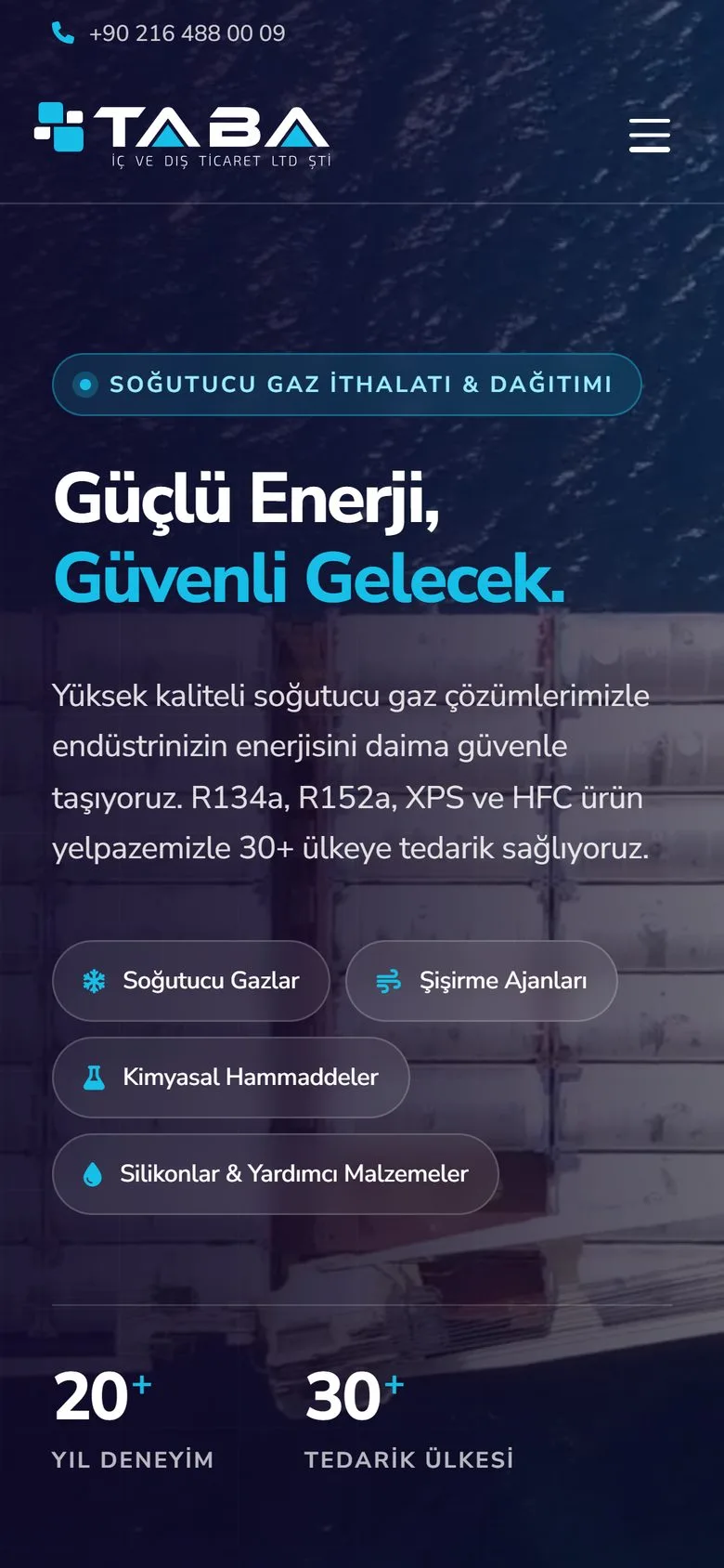 Taba Dış Ticaret web sitesi, mobil ana sayfa