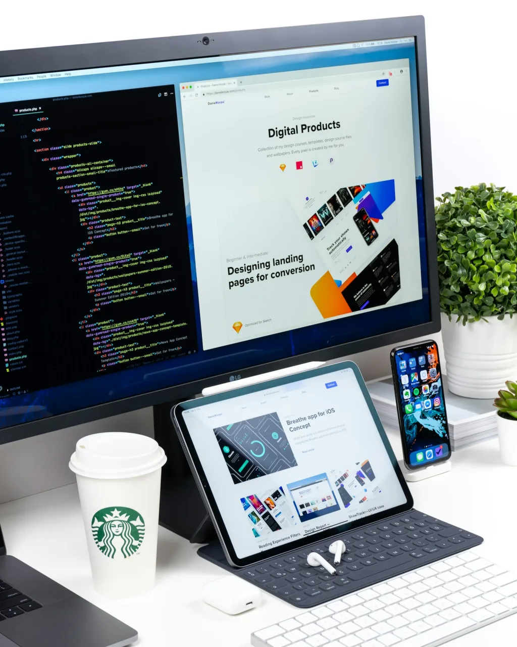 Masaüstü ekranda, tablette ve telefonda aynı web sitesinin görünümü